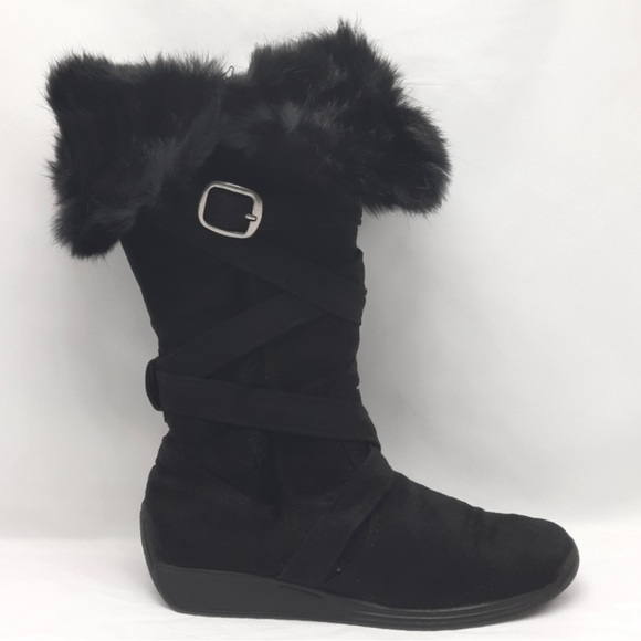 Bakers Black Suede Rabbit Fur Boots - Picture 1 of 8